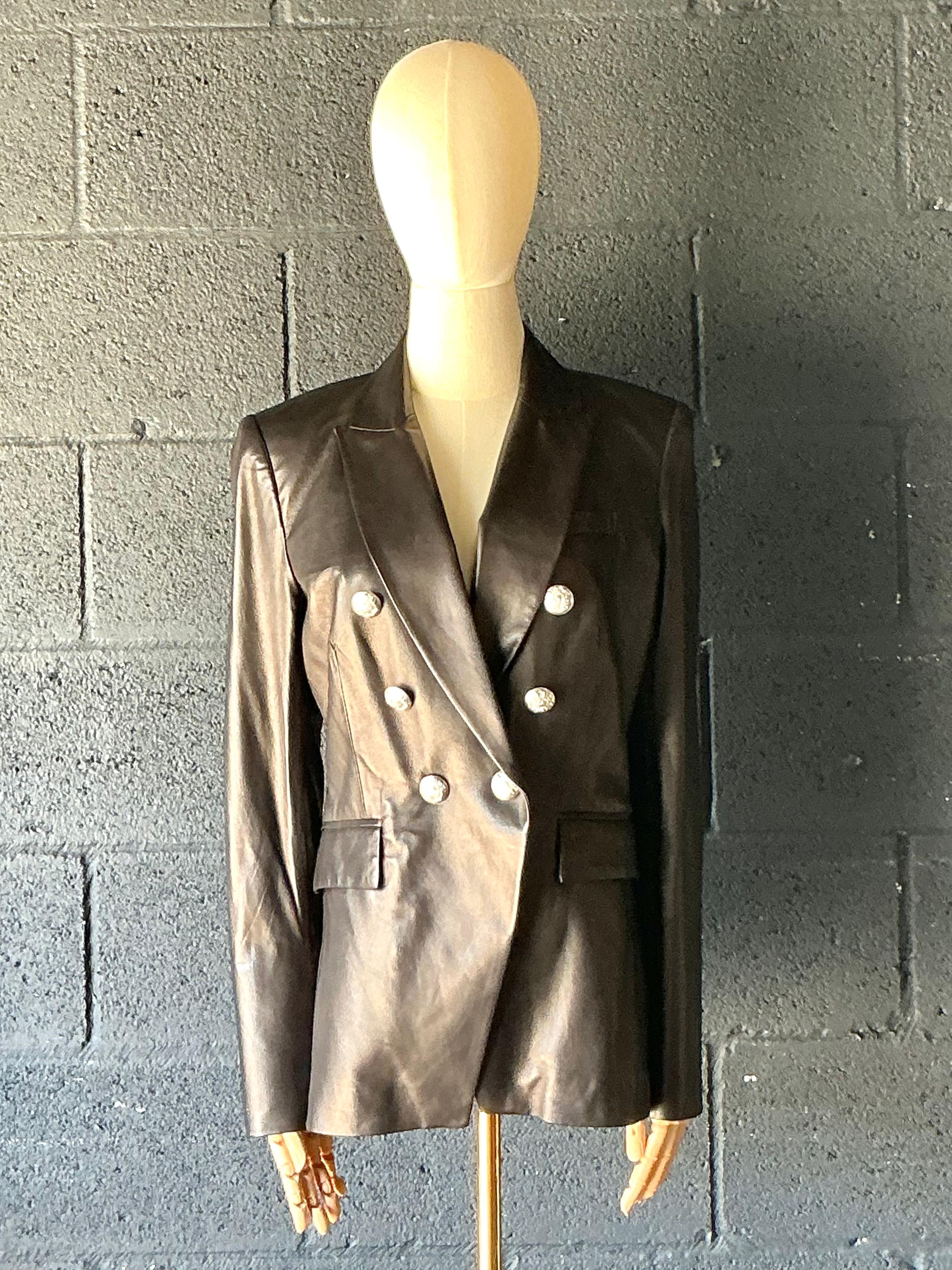 Chaqueta de piel negra vintage Veronica Beard en venta 1