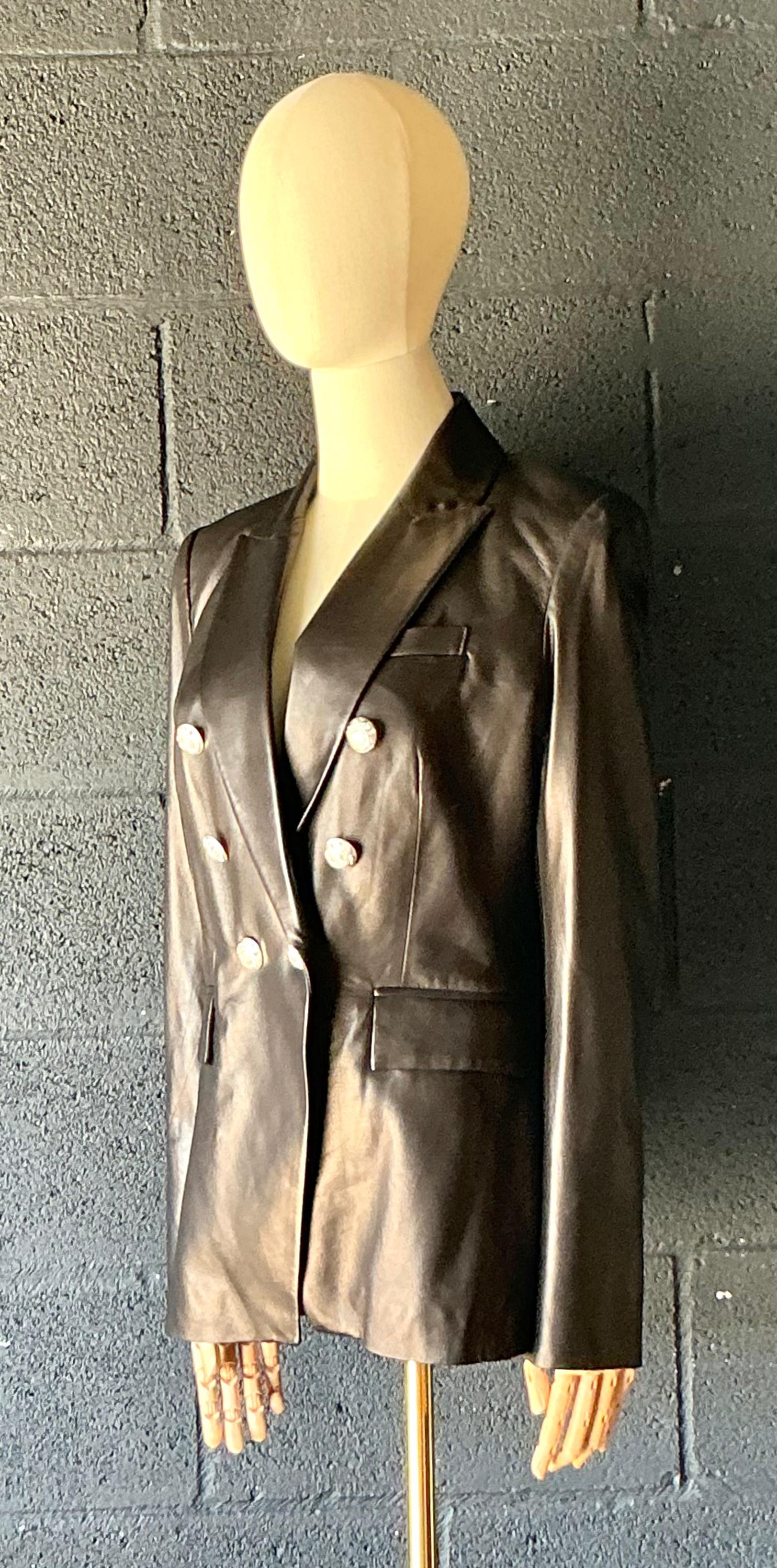 Chaqueta de piel negra vintage Veronica Beard en venta 3