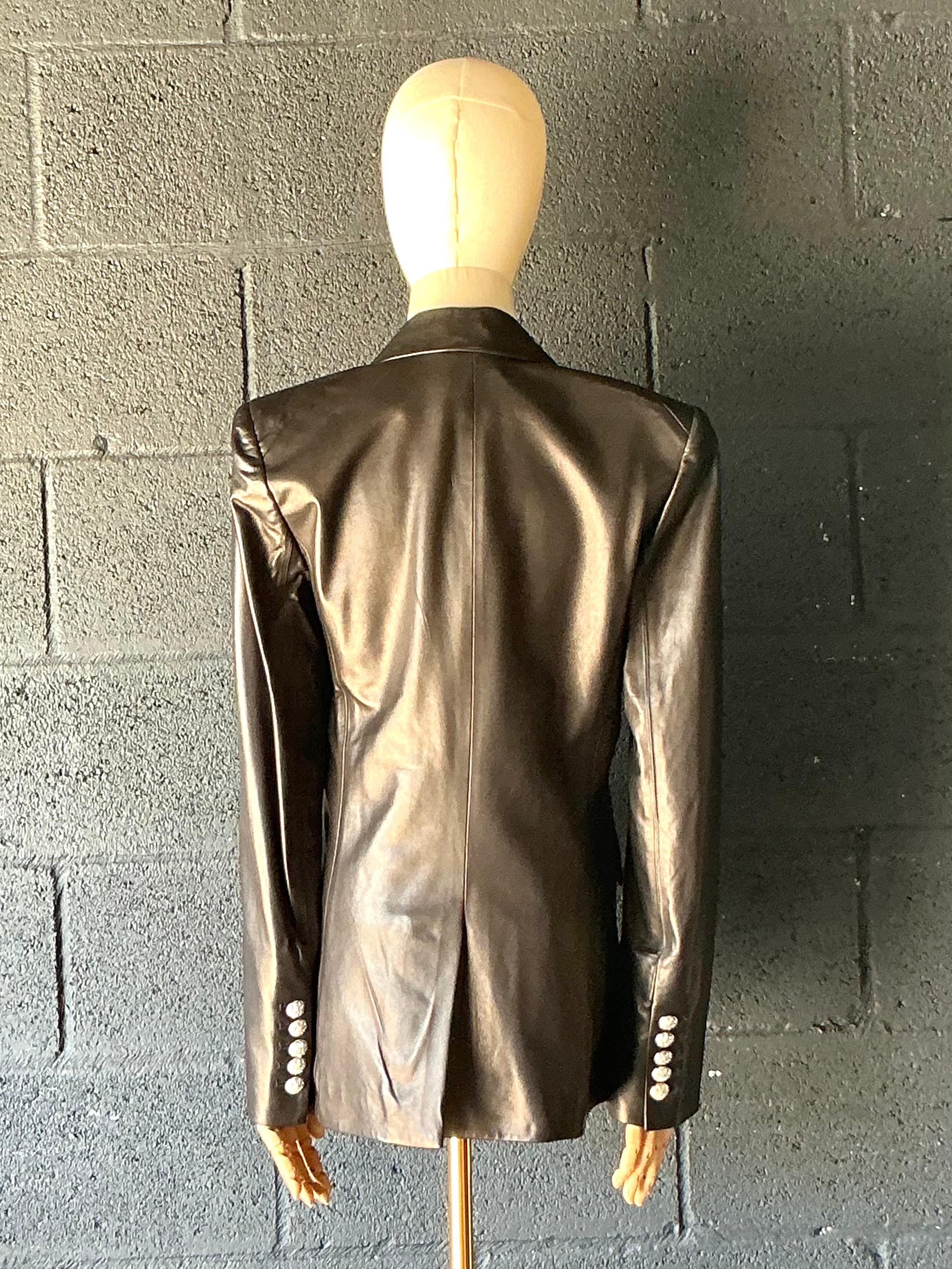 Chaqueta de piel negra vintage Veronica Beard en venta 4