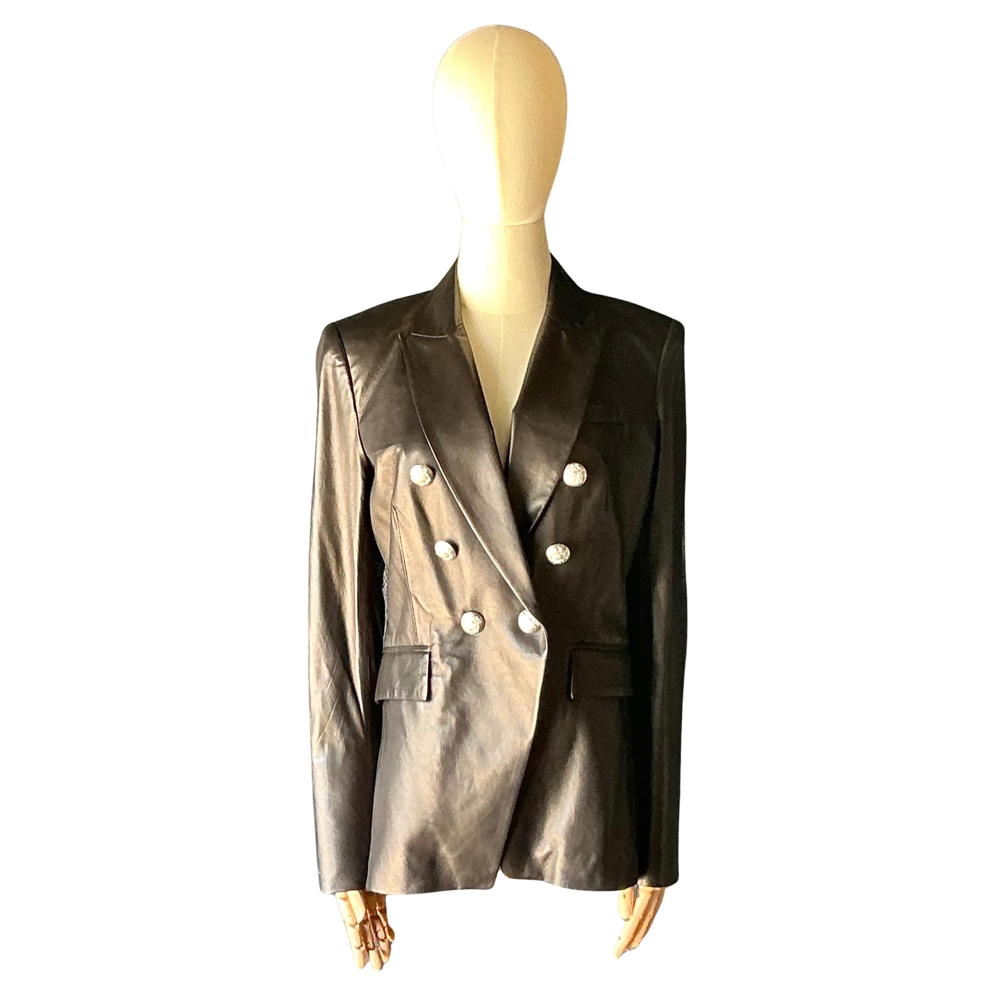 Giacca vintage in pelle nera Veronica Beard