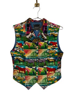 Vintage Versace 1990's Corduroy Pop art Colourful Cow Pattern Waist coat Top