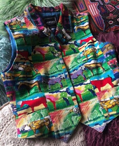 Vintage Gianni Versace 1990's Colorful Pop Art Corduroy Waistcoat - Top
