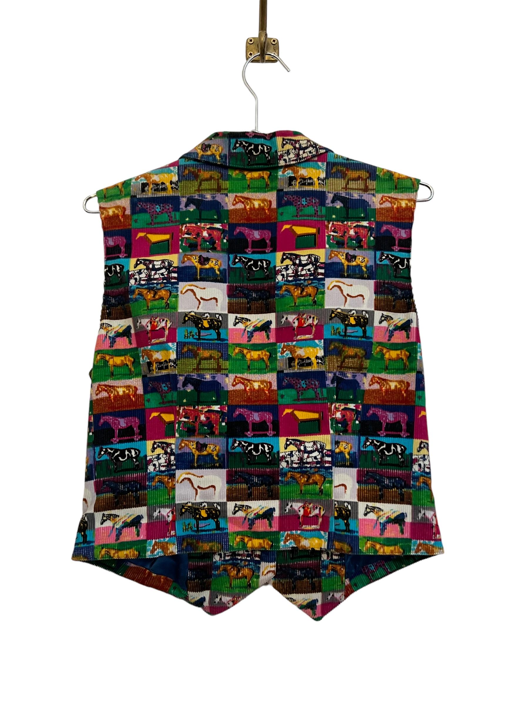 Vintage Versace 1990's Corduroy Pop art Colourful Cow Pattern Waist coat Top For Sale 4