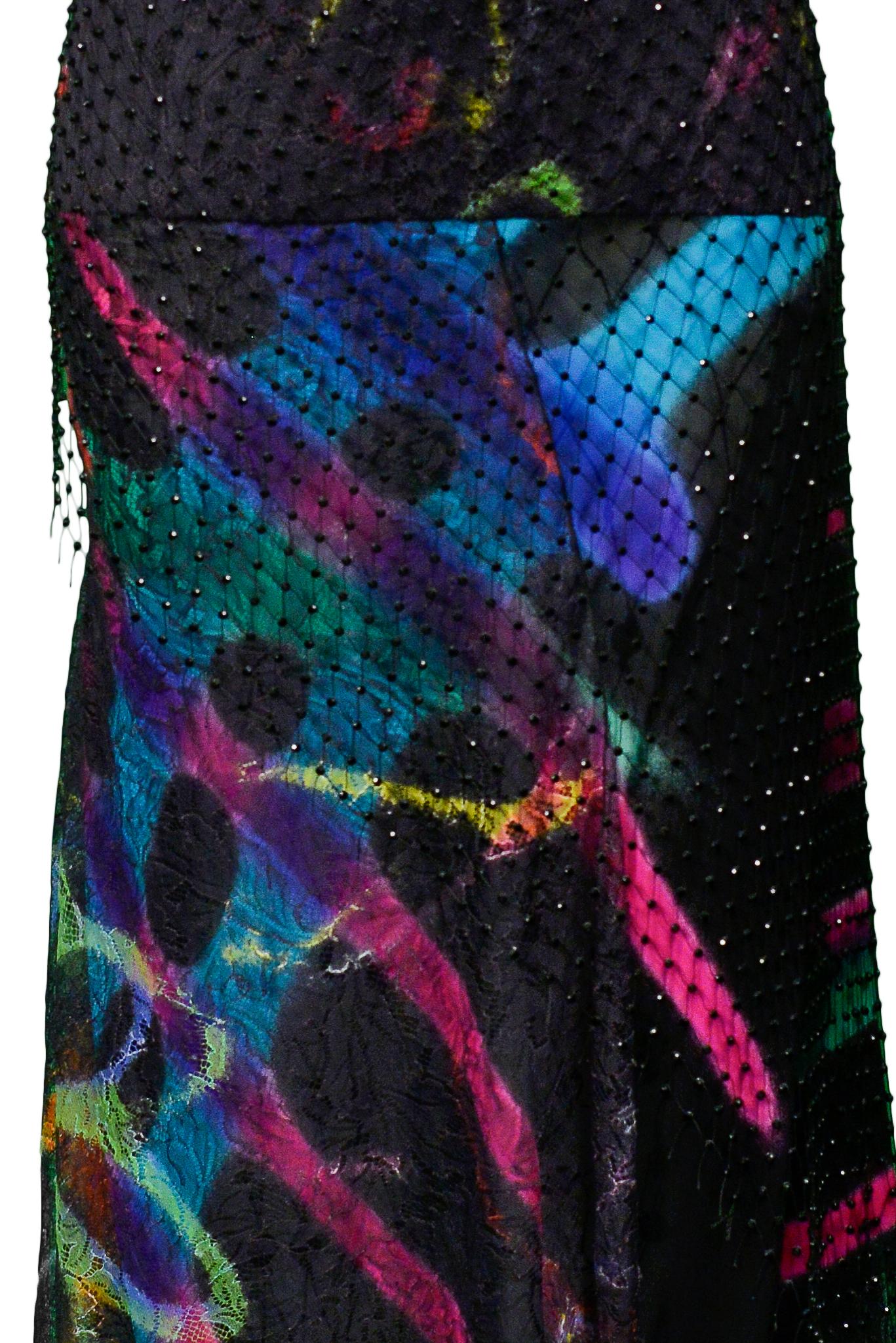 Vintage Versace 2002 Gonna da sera nera in seta, pizzo e rete Graffiti 5