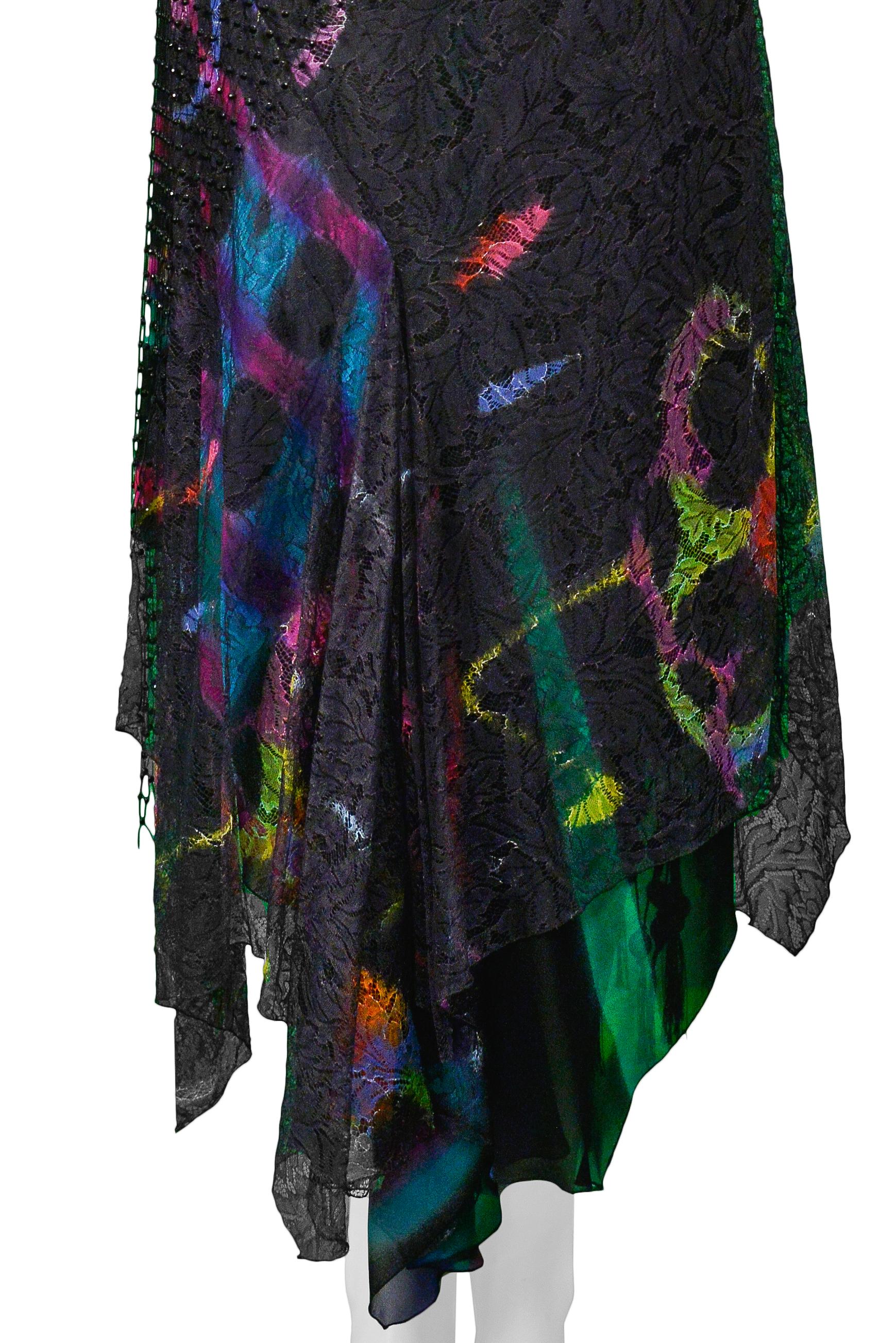 Vintage Versace 2002 Gonna da sera nera in seta, pizzo e rete Graffiti 4