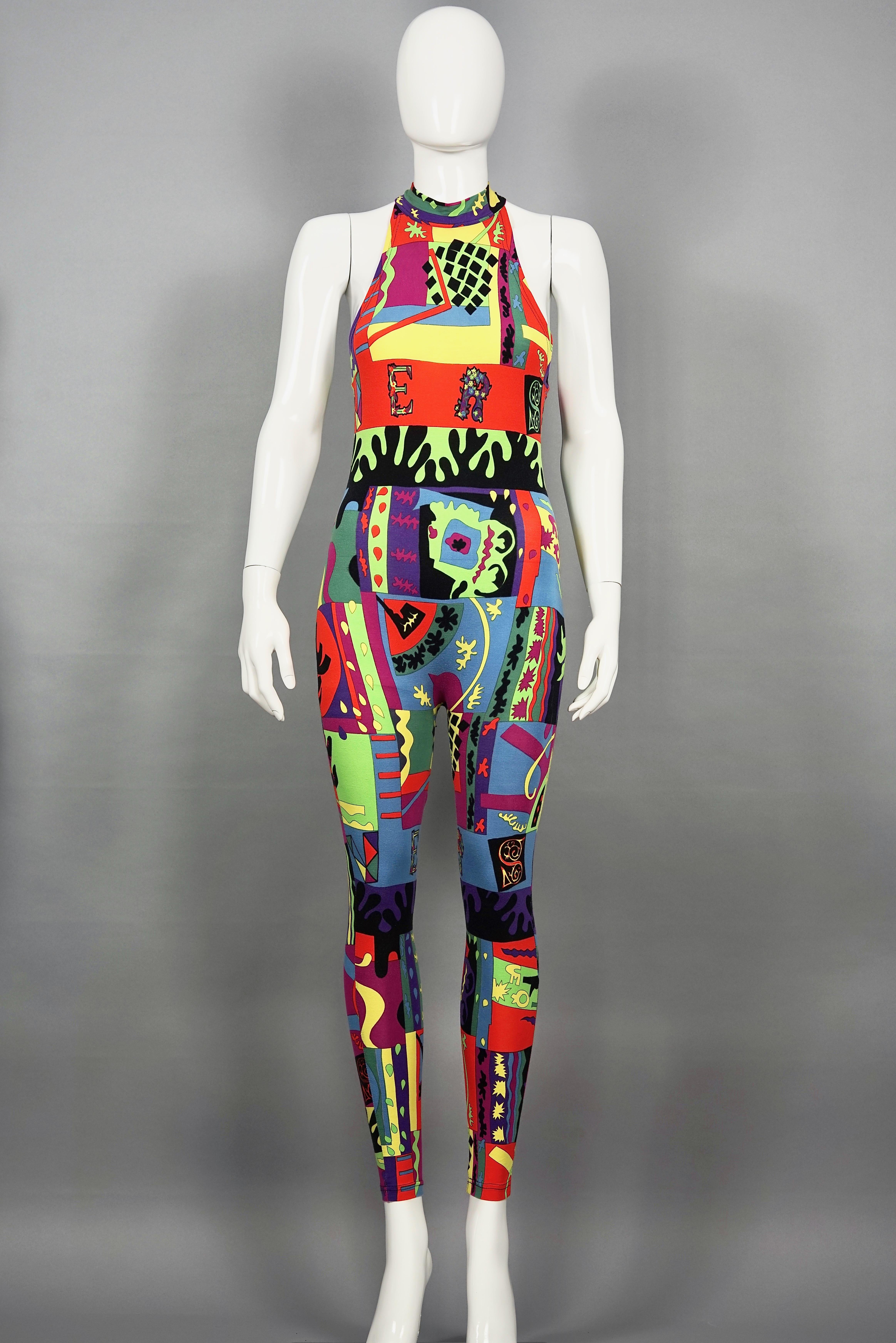 Vintage VERSACE Abstract Pop Art Print Catsuit Jumpsuit

Measurements taken laid flat, please double bust and waist:
Bust: 15.35 inches (39 cm)
Waist: 12.99 inches (33 cm)
Hips: 15.35 inches (39 cm)
Length: 45.27 inches (115 cm)

Features:
- 100%