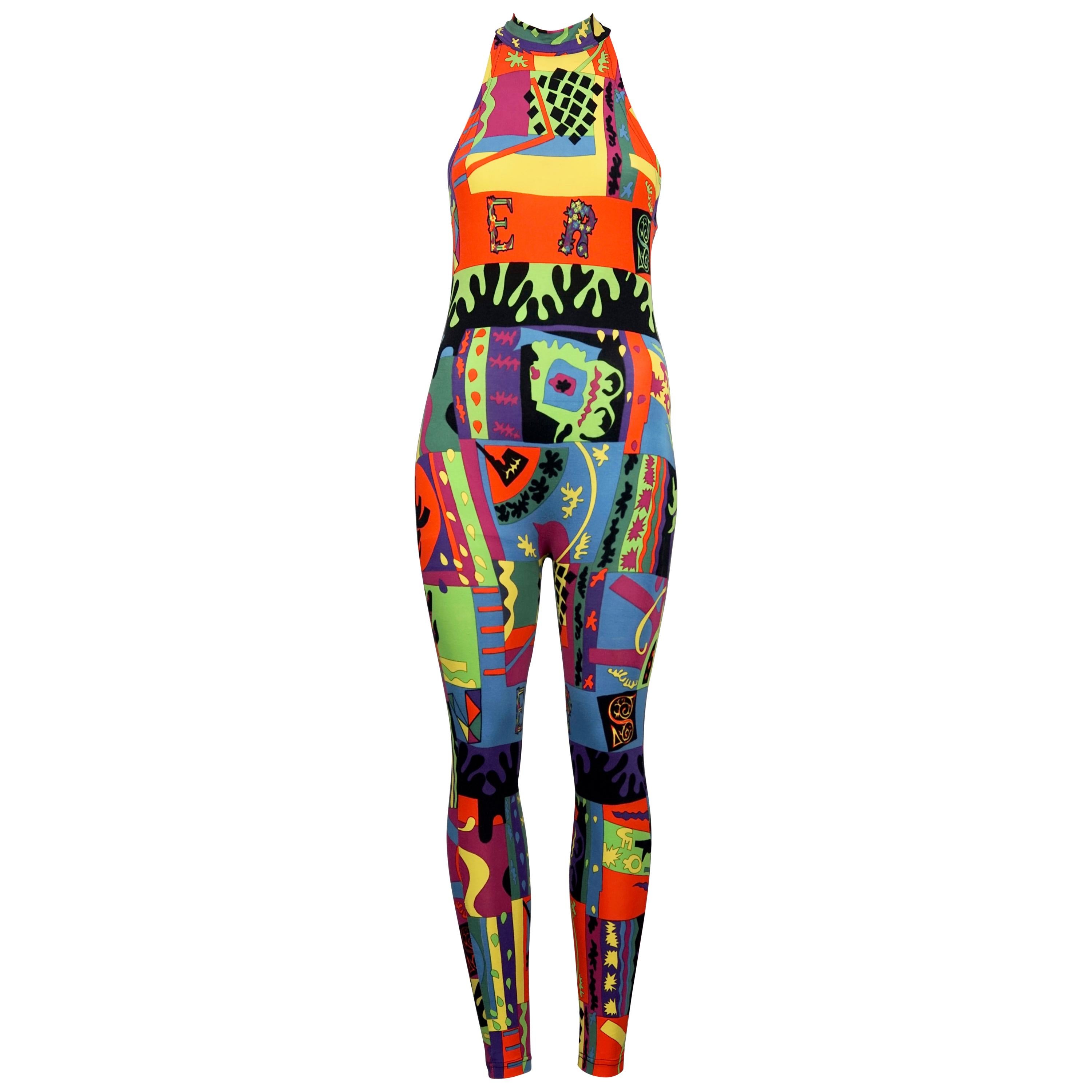 Vintage VERSACE Abstract Pop Art Print Catsuit Jumpsuit