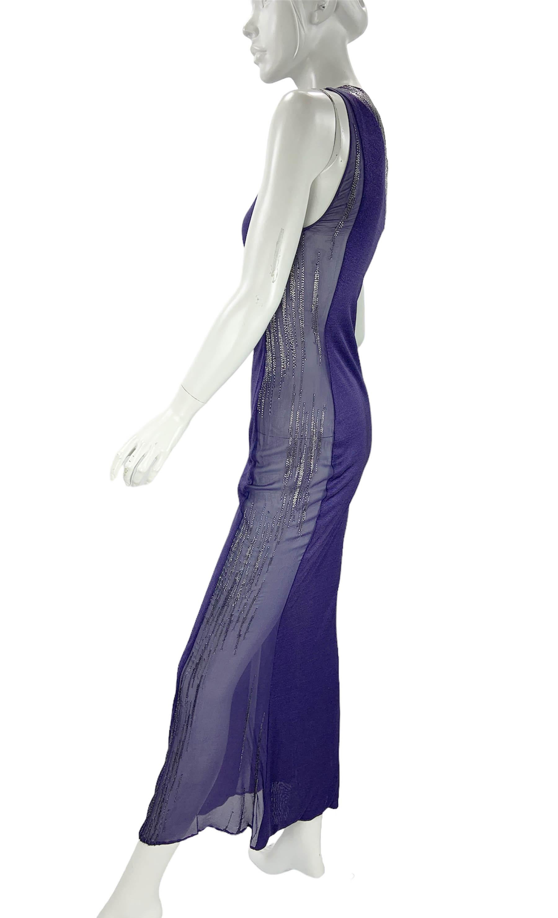Vintage Versace Atelier Embellished Jersey Sheer Panels Sexy Dress S For Sale 2
