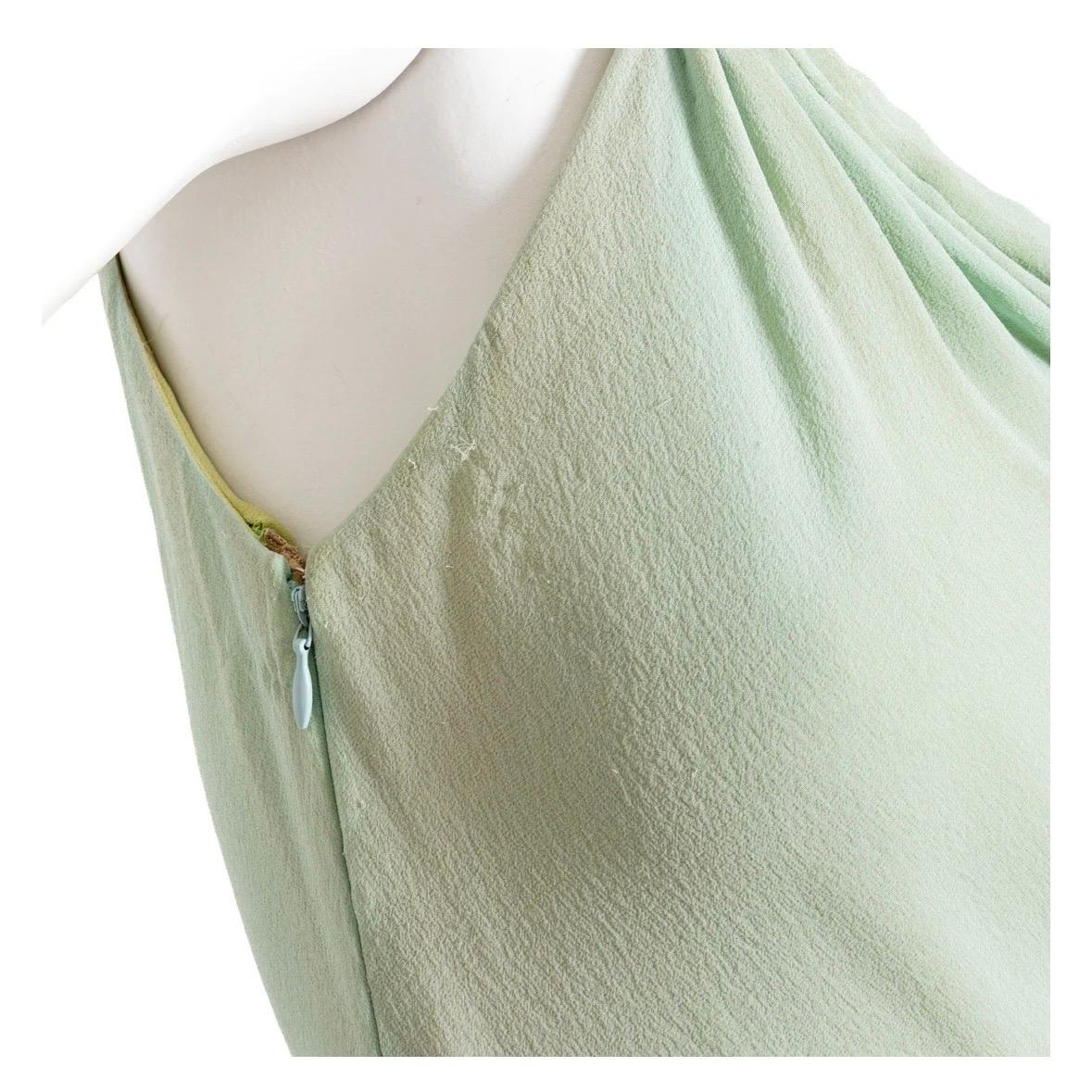 Vintage Versace Atelier One Shoulder Crystal and Silk Green Dress (1980s) For Sale 9