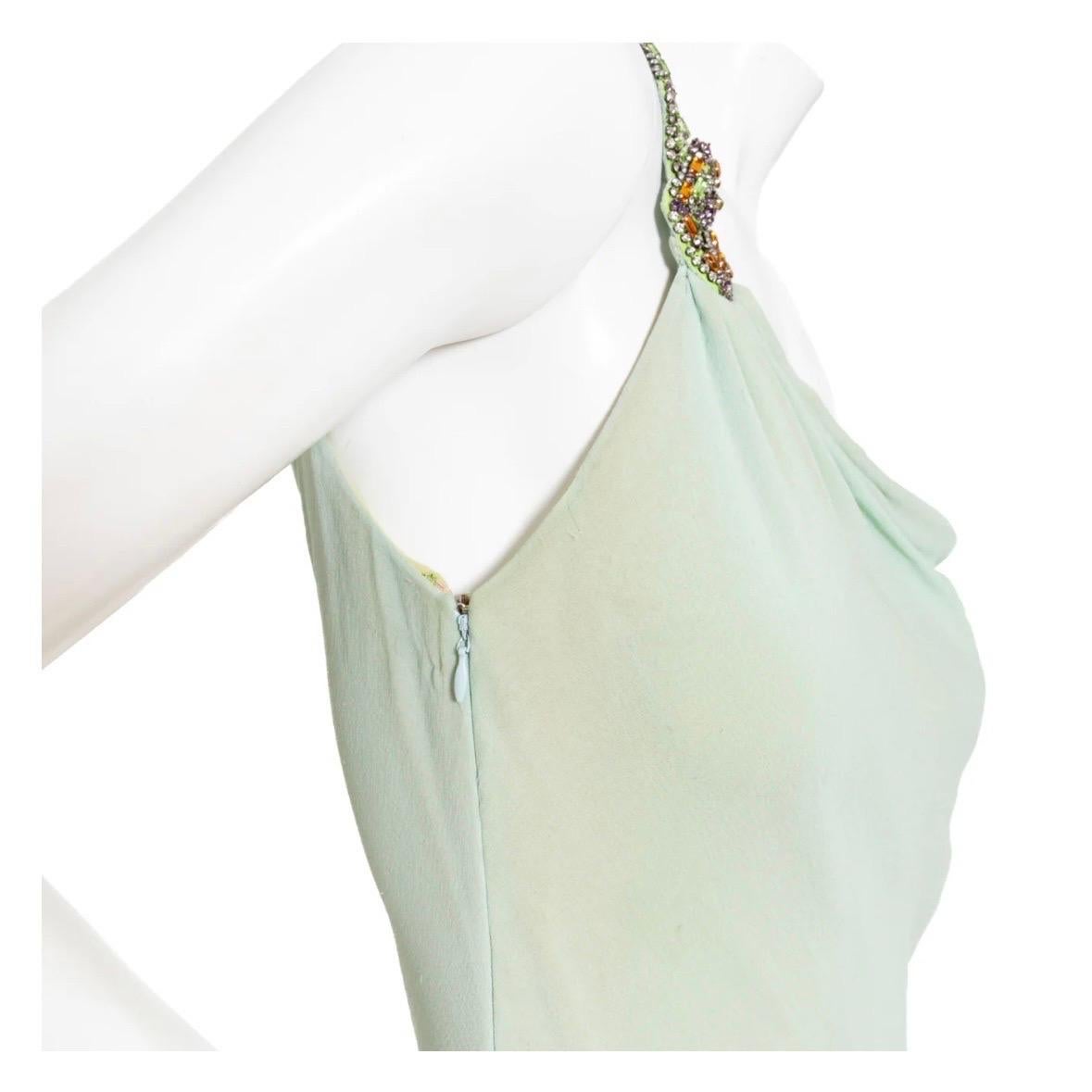 Vintage Versace Atelier One Shoulder Crystal and Silk Green Dress (1980s) For Sale 5