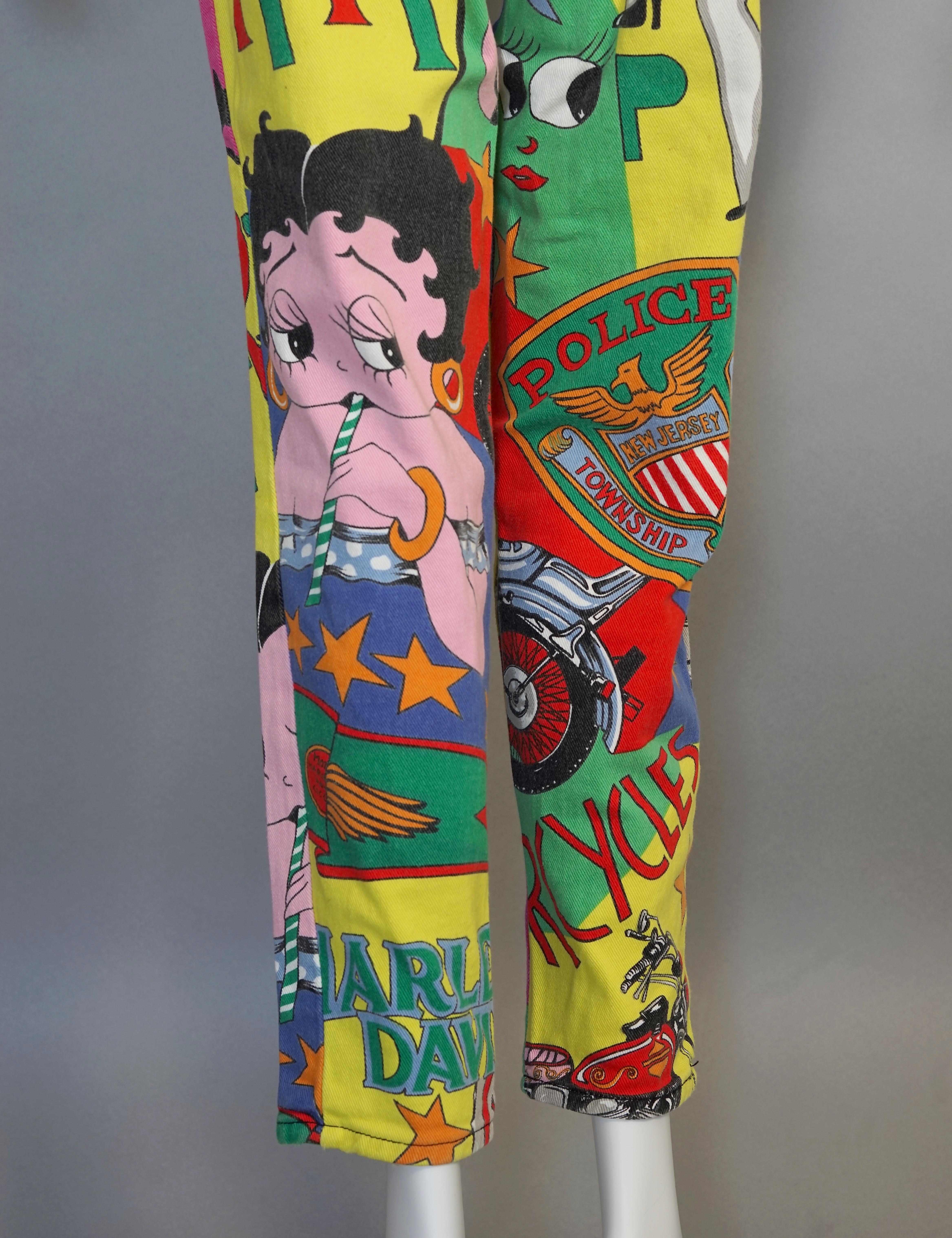 Vintage VERSACE Betty Boop Cartoon Print Pants Jeans Trousers For Sale 3