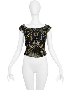 Vintage Versace Black & Brass Beaded Top 1990