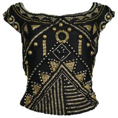 Retro Versace Black & Brass Beaded Top 1990