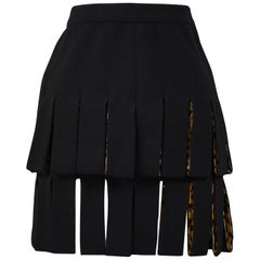 Vintage Versace Black Carwash Skirt with Leopard Lining