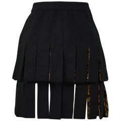 Retro Versace Black Carwash Skirt with Leopard Lining