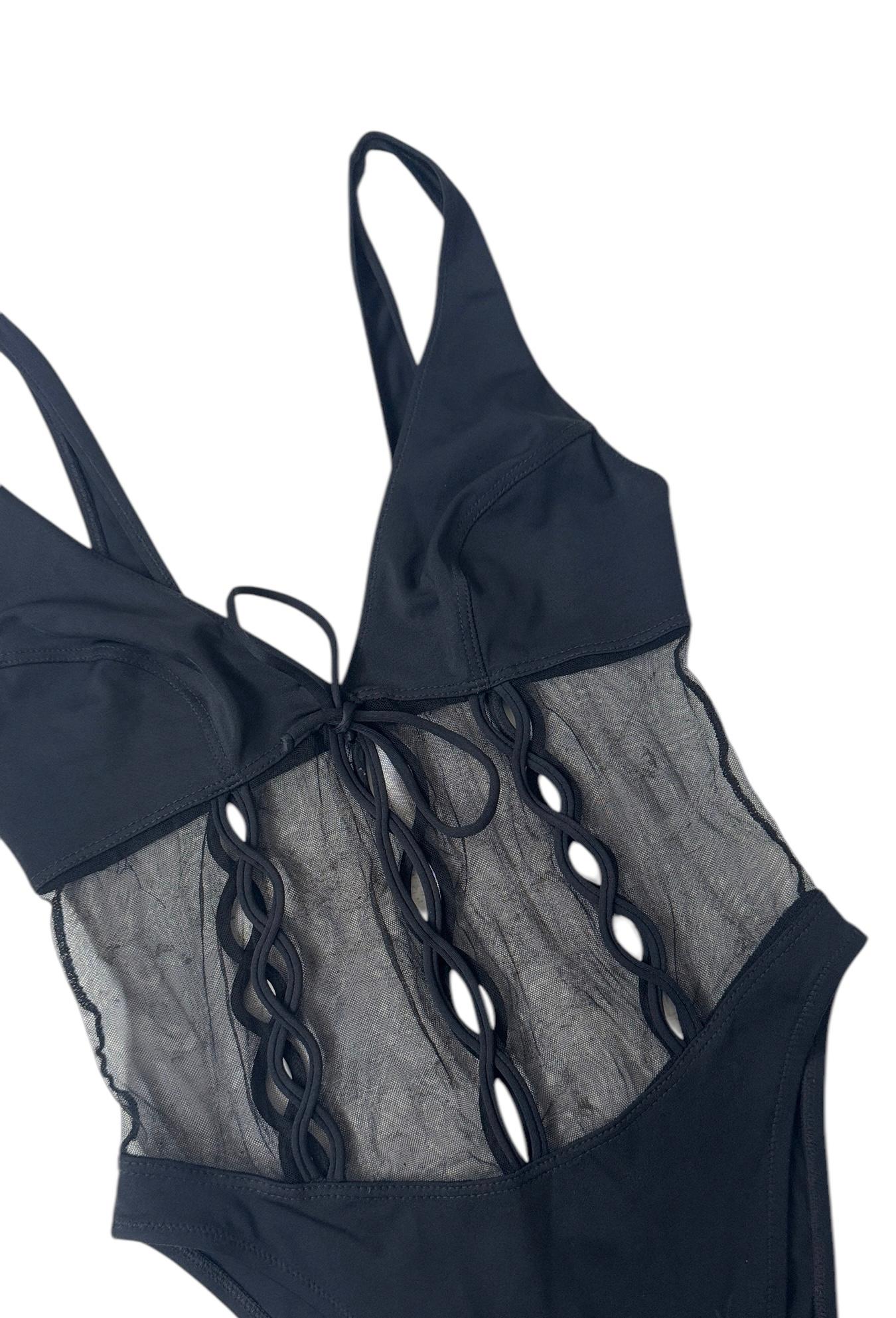 Vintage Versace Schwarzer einteiliger Badeanzug mit Ausschnitt im Zustand „Gut“ im Angebot in Milano, IT