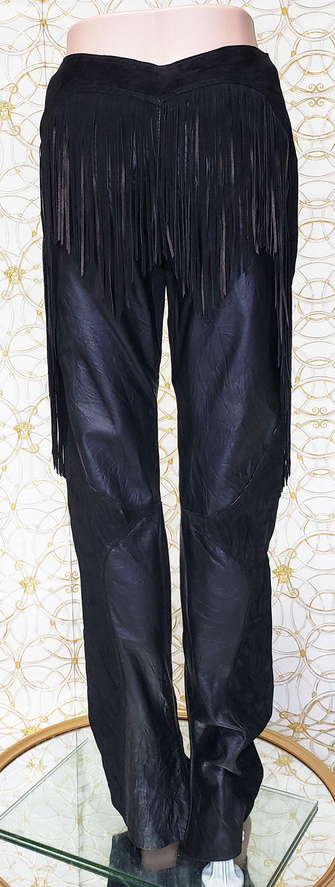 black leather fringe pants