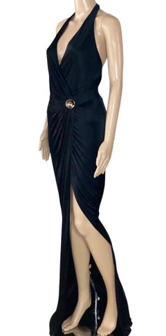 Vintage Versace Black Long Gown Wrap Dress with Open Back 42 - 6