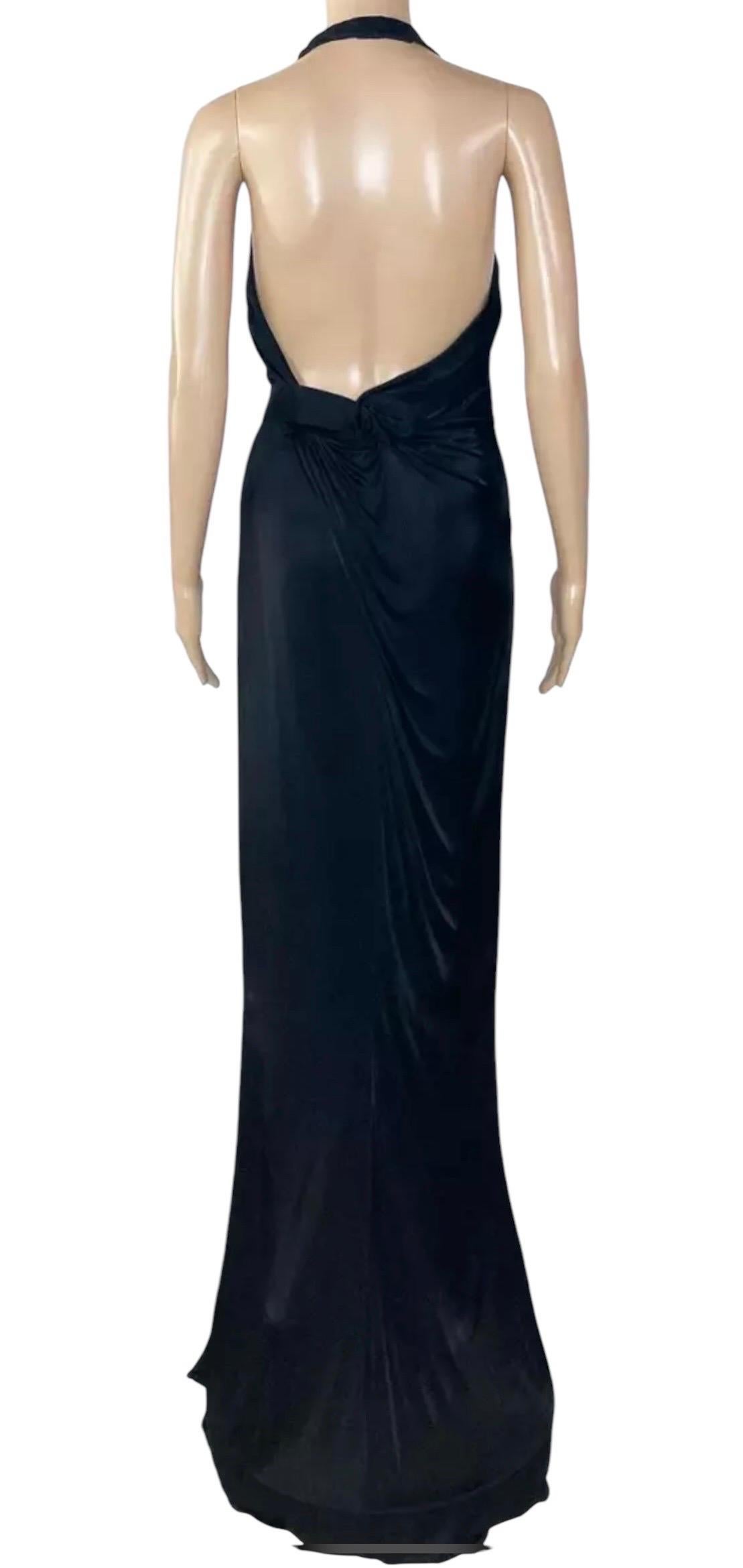 Women's Vintage Versace Black Long Gown Wrap Dress with Open Back 42 - 6 For Sale