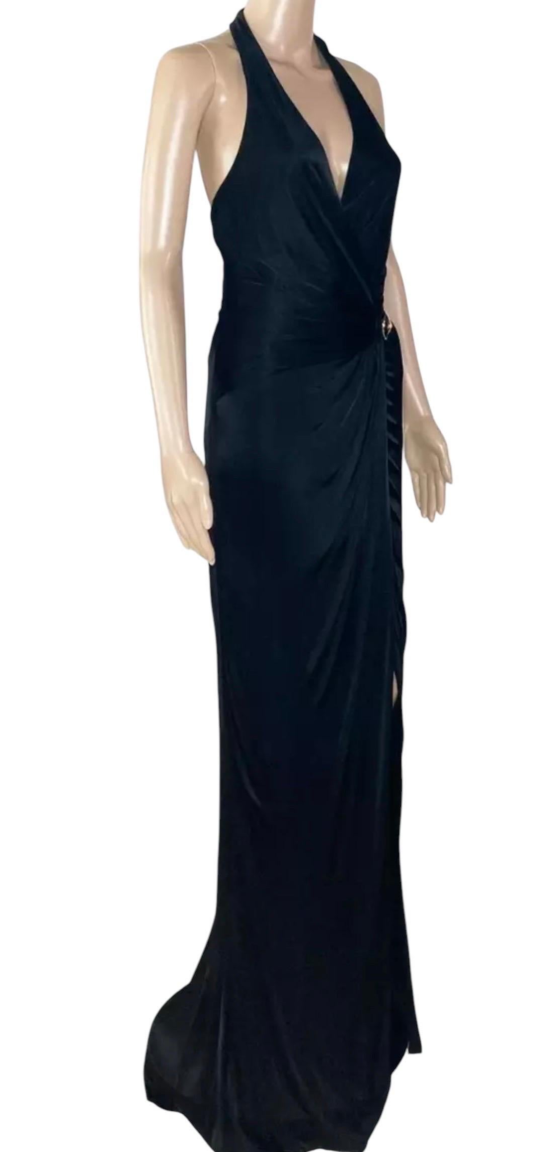 Vintage Versace Black Long Gown Wrap Dress with Open Back 42 - 6 For Sale 1