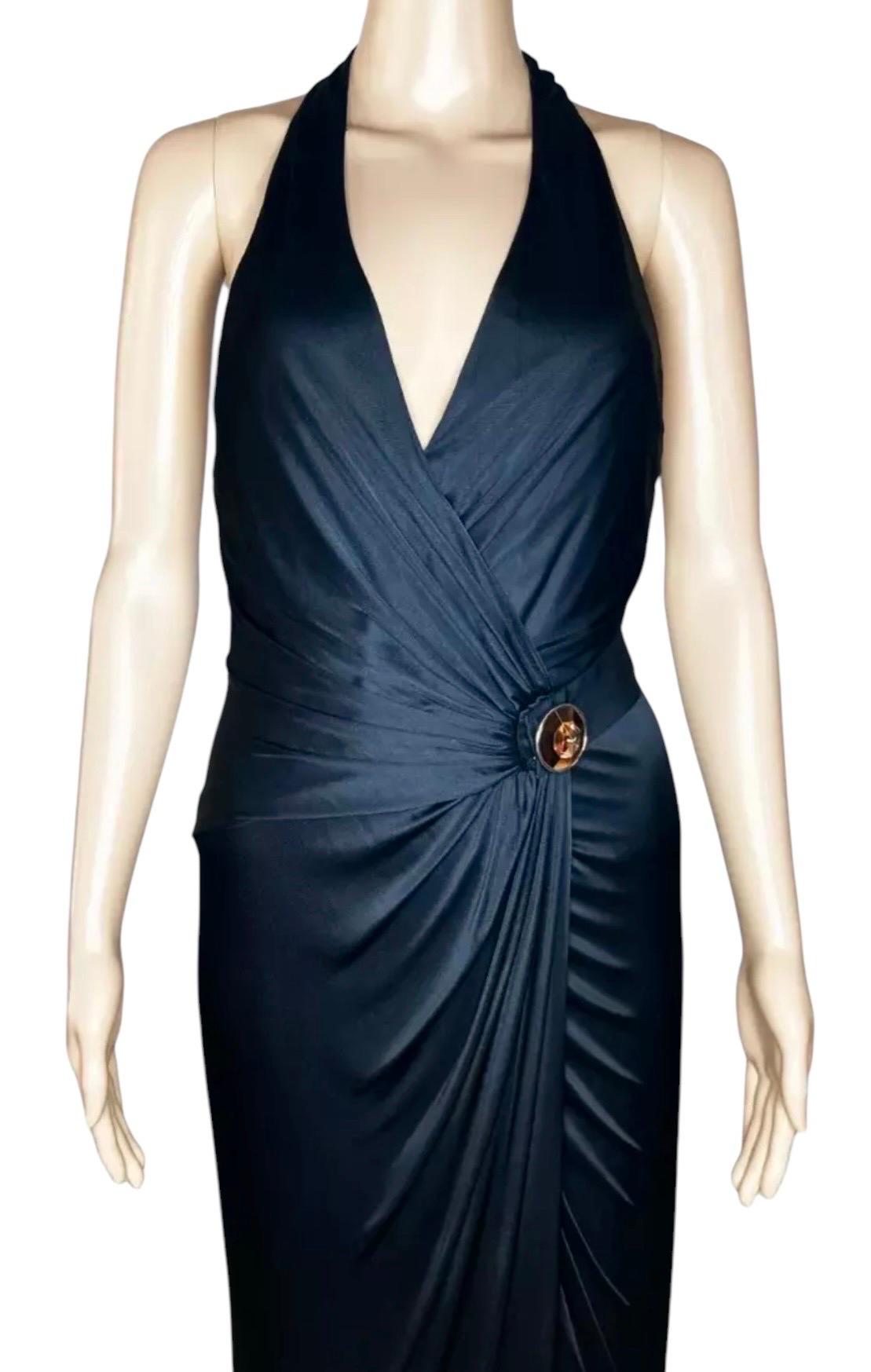 Vintage Versace Black Long Gown Wrap Dress with Open Back 42 - 6 For Sale 2