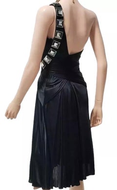 Vintage Versace Black One Shoulder Crystal Embellished Dress 38 - 2