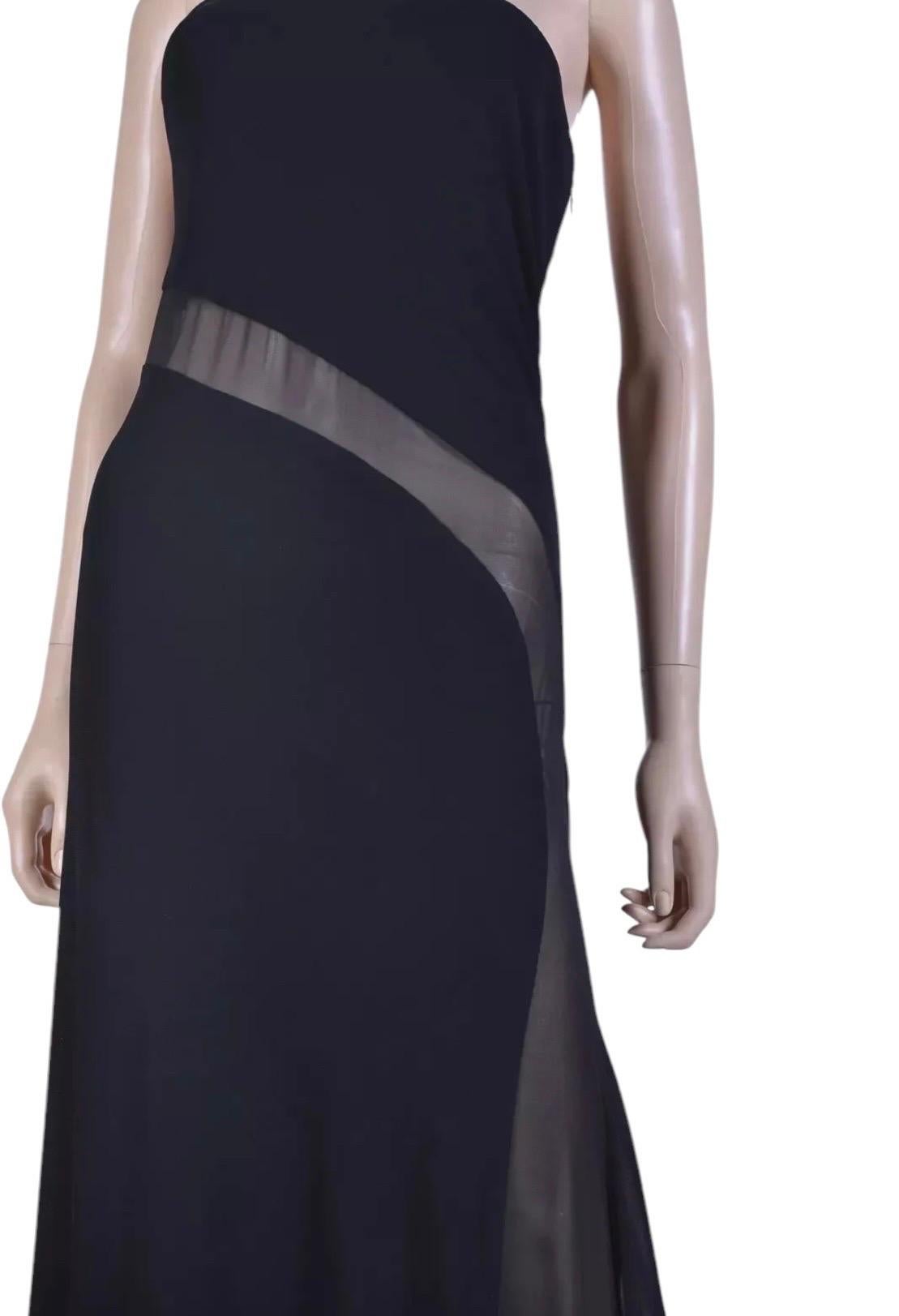 Vintage VERSACE
Circa mid 2000-s
Black Gown is finished sheer insets and silver-tone V buckle.
Content: 93% rayon, 7% silk
IT Size: 42 - US 6
Armpit to armpit: up to 18