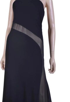 Vintage Versace Vestido negro de un hombro con espalda descubierta y detalles transparentes 42-6