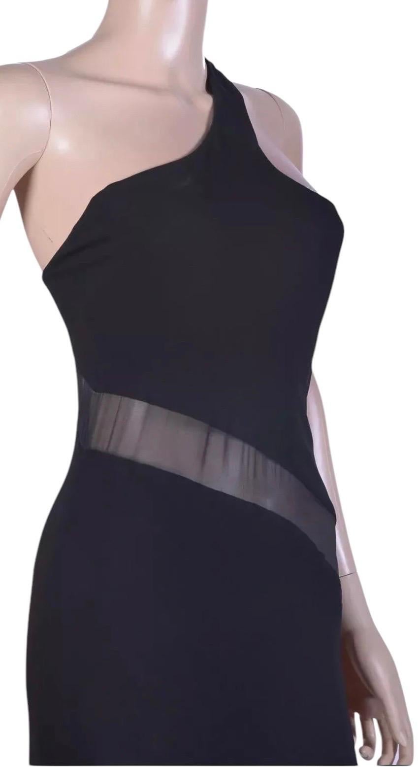 Women's Vintage Versace Black One Shoulder Dress Gown w/Open Back & Sheer Detail 42-6 For Sale
