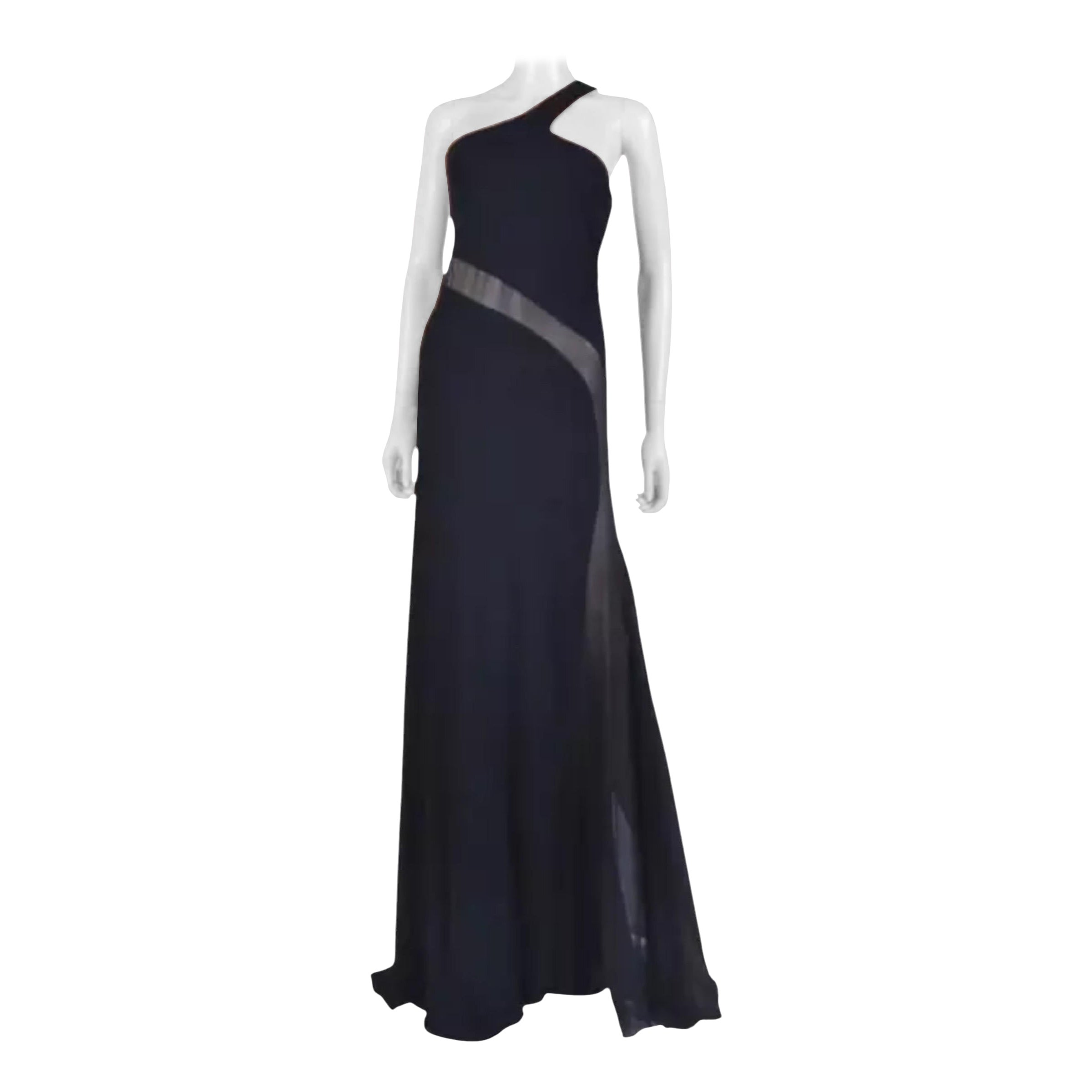 Vintage Versace Schwarzes One-Shoulder-Kleid mit offenem Rücken und durchsichtigem Detail 42-6, Vintage