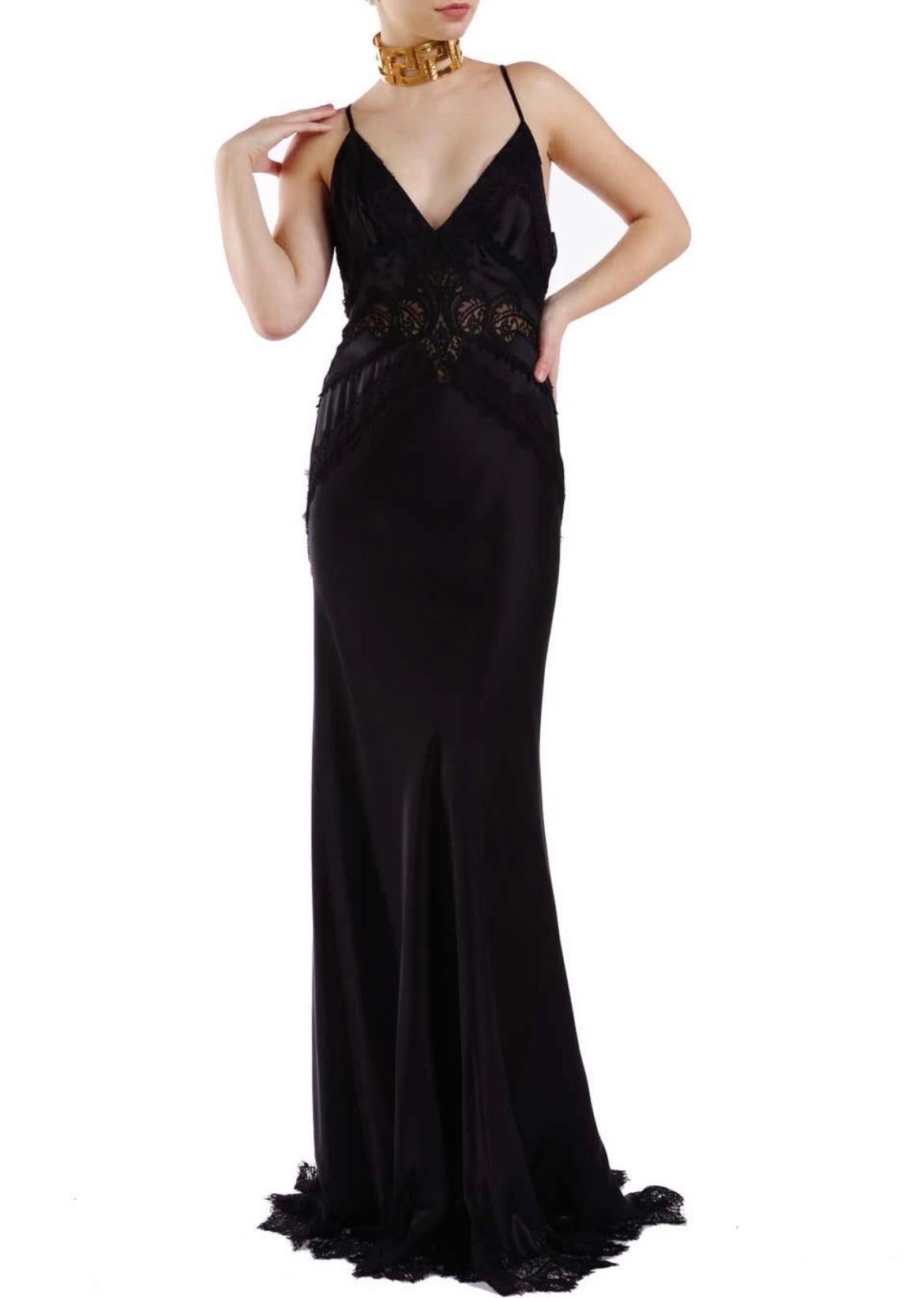 Vestido Vintage Versace Negro de Seda y Encaje NWT en Nuevo estado para la venta en Montgomery, TX