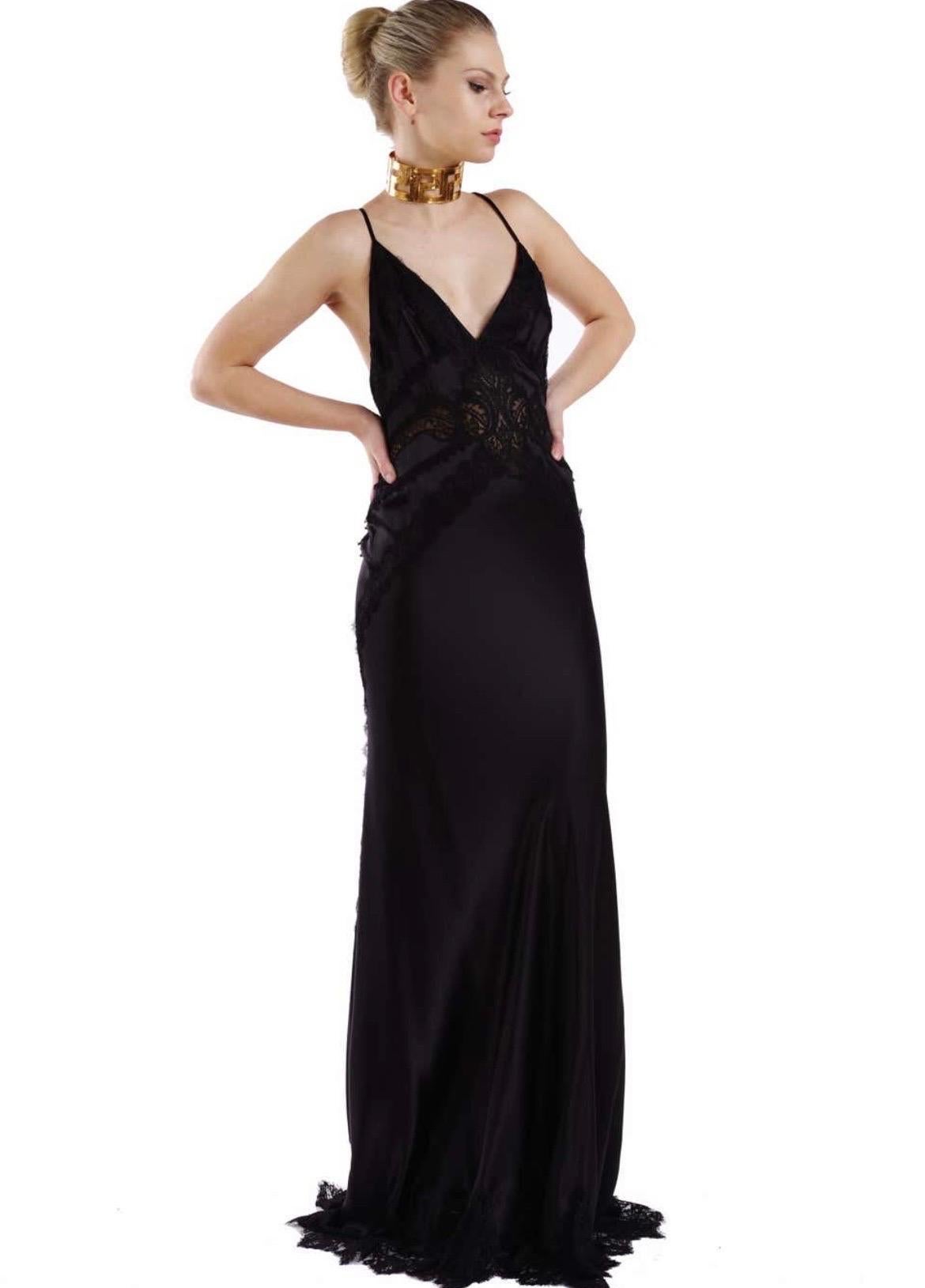 De las mujeres Vestido Vintage Versace Negro de Seda y Encaje NWT en venta