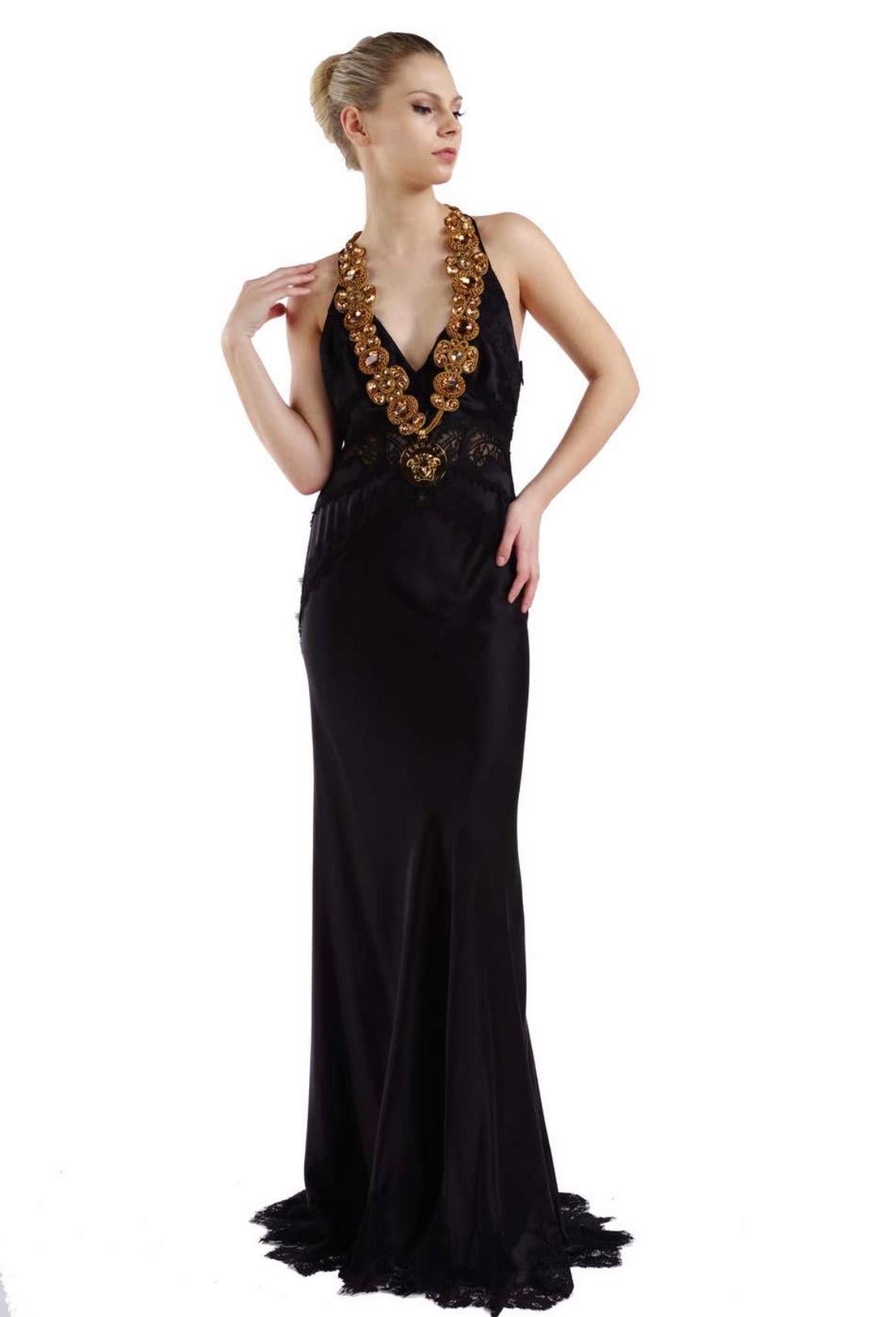 Vestido Vintage Versace Negro de Seda y Encaje NWT en venta 2
