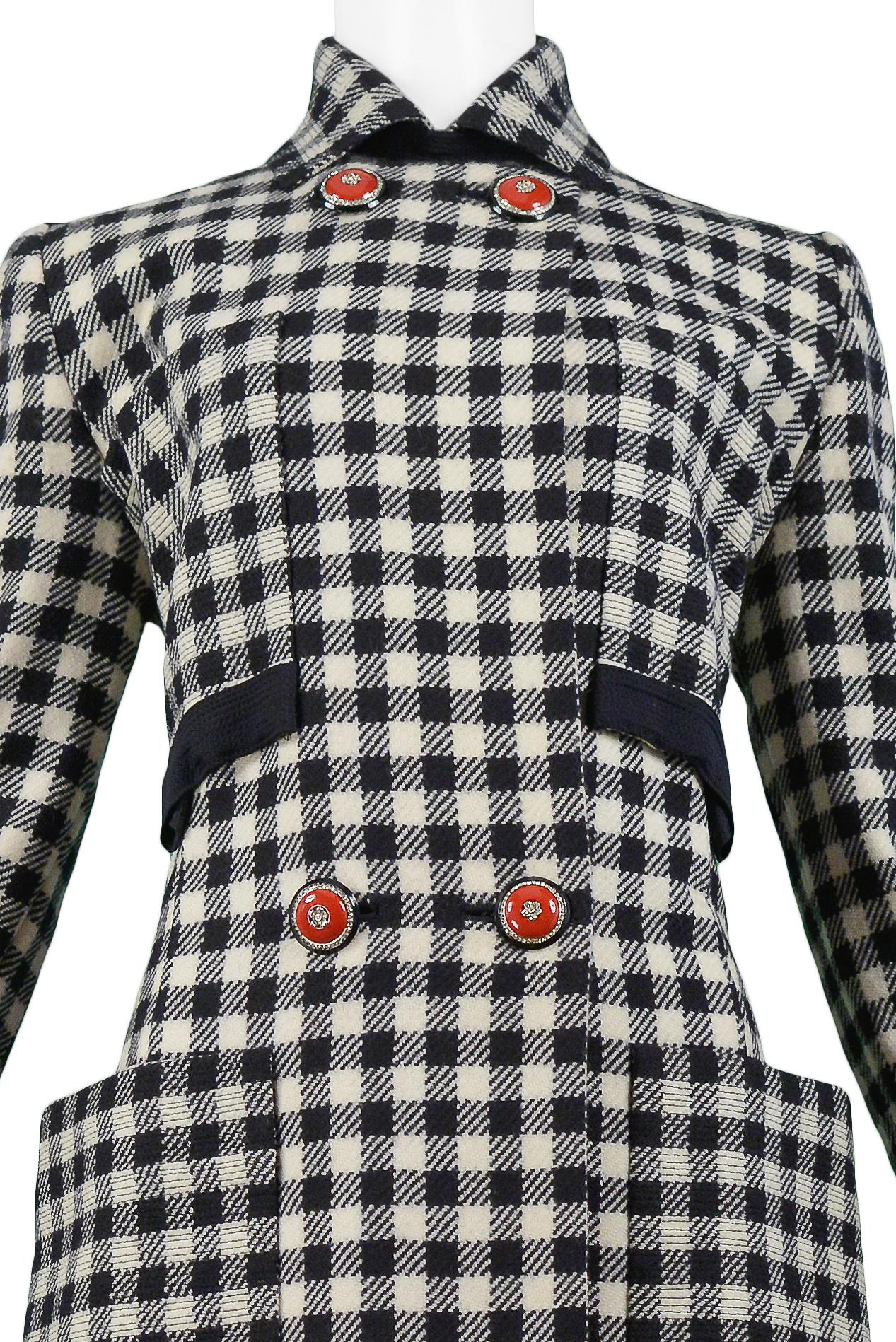 Nero Vintage Versace Cappotto a quadri bianchi e neri con perline 1990-1991 in vendita