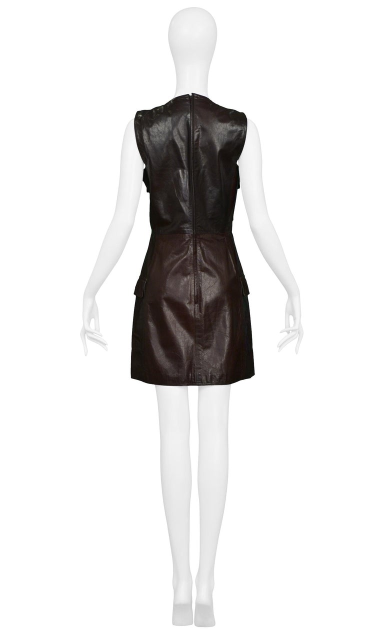 Vintage Versace Brown Leather Jumper Dress For Sale at 1stDibs | brown  leather pinafore dress, brown jumper dress, black leather jumper dress