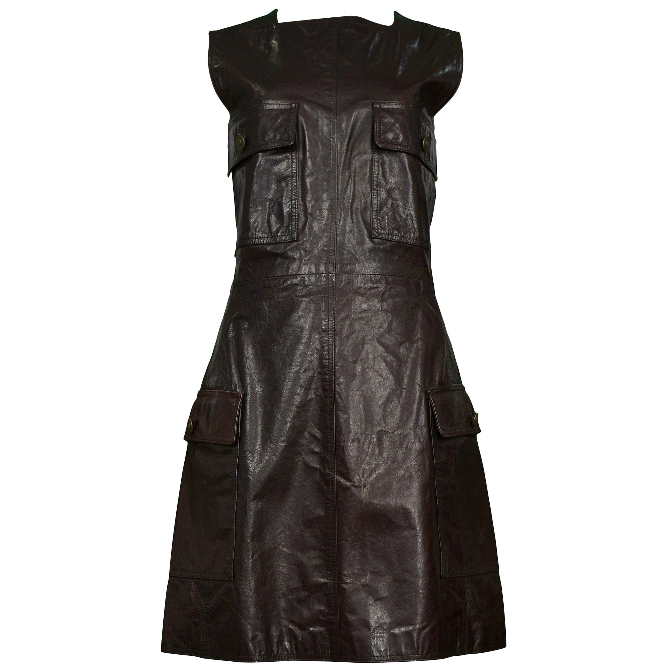 Versace - Robe-pull en cuir marron vintage en vente