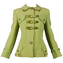 Vintage Versace Chartreuse Green Buckle Front Bondage Jacket 1992