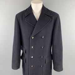 Vintage VERSACE CLASSIC Size 36 Navy Tweed Wool Blend Double Breasted Coat
