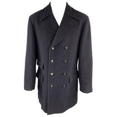 Vintage VERSACE CLASSIC Size 36 Navy Tweed Wool Blend Double Breasted Coat