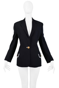 Vintage Versace Couture Navy Blazer Jacket with Lace Up Ribbon Cuffs 1992