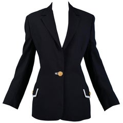 Vintage Versace Couture Navy Blazer Jacket with Lace Up Ribbon Cuffs 1992