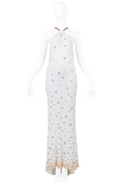 Vintage Versace Couture White Beaded & Paillette Evening Gown  2001 Runway