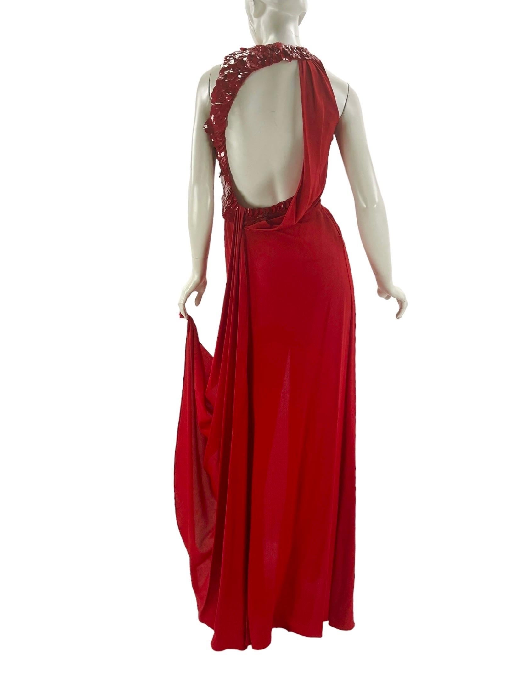 Vintage Versace Vestido de Seda Rojo Adornado Talla 42 1