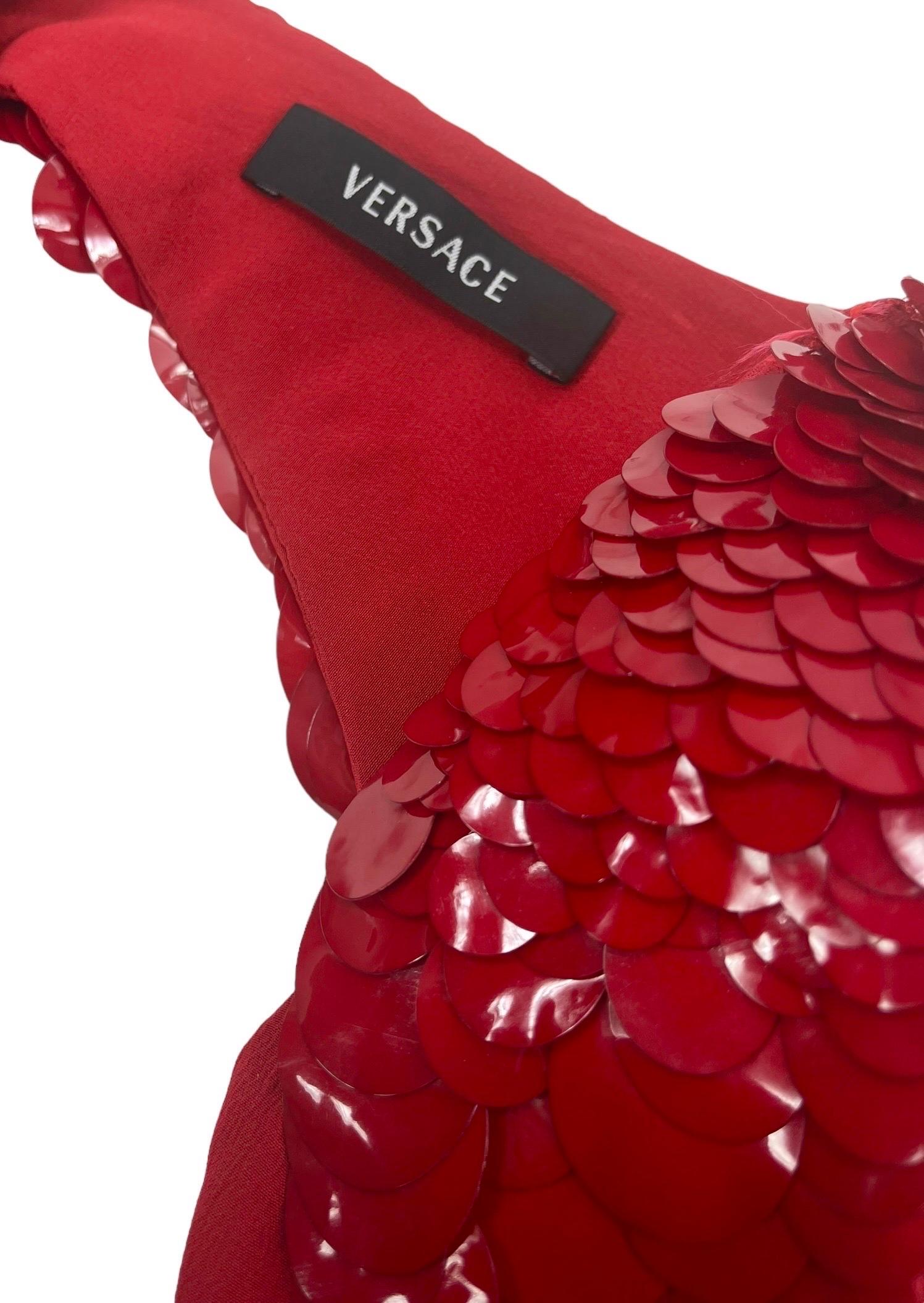 Vintage Versace Vestido de Seda Rojo Adornado Talla 42 2