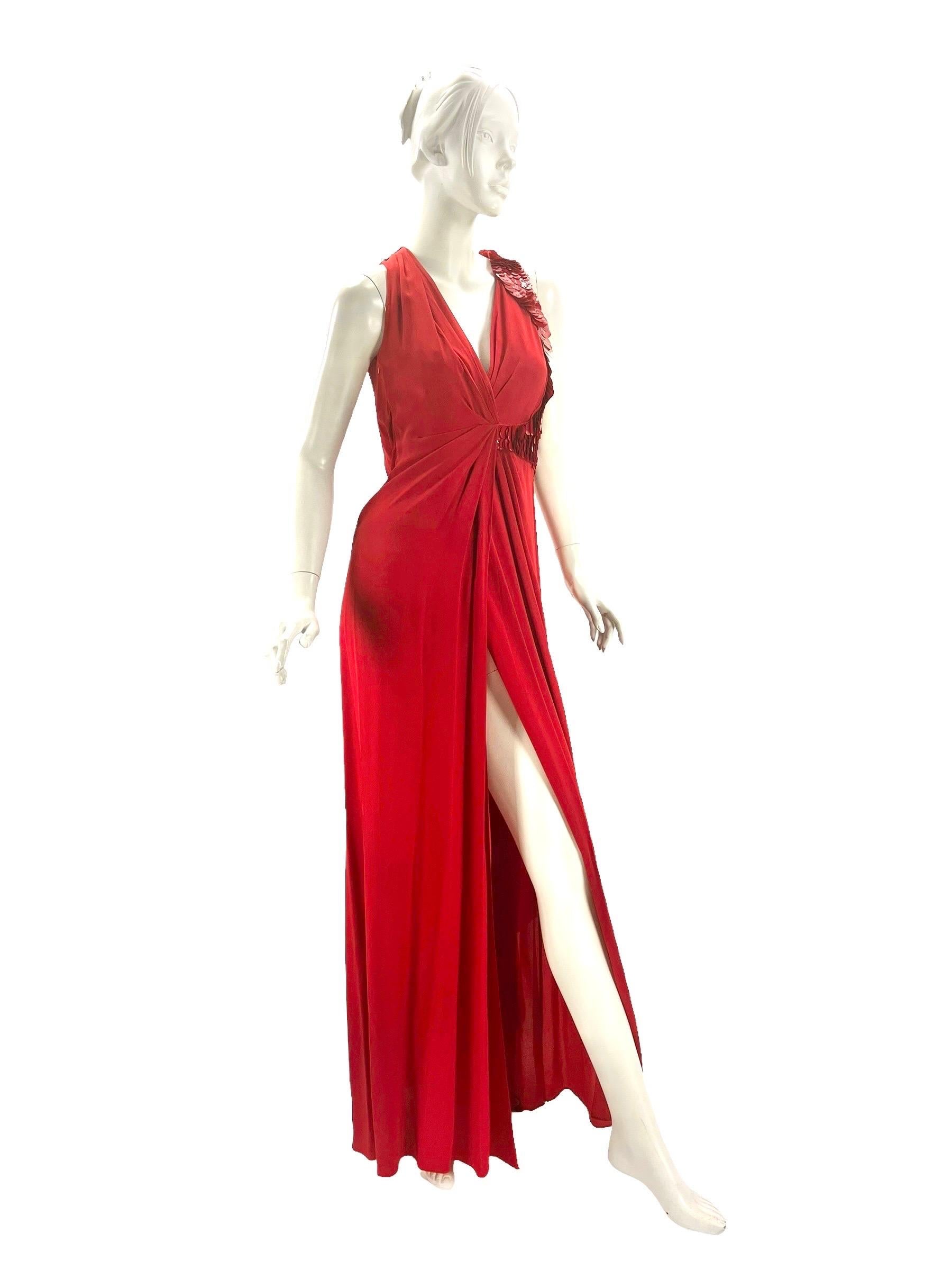 Vintage Versace Vestido de Seda Rojo Adornado Talla 42 3