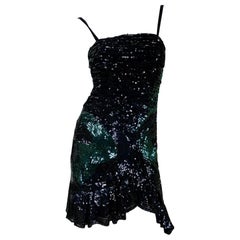 Vintage VERSACE F/W 2005 Embellished Black Emerald Mini Cocktail Dress 42 US 6