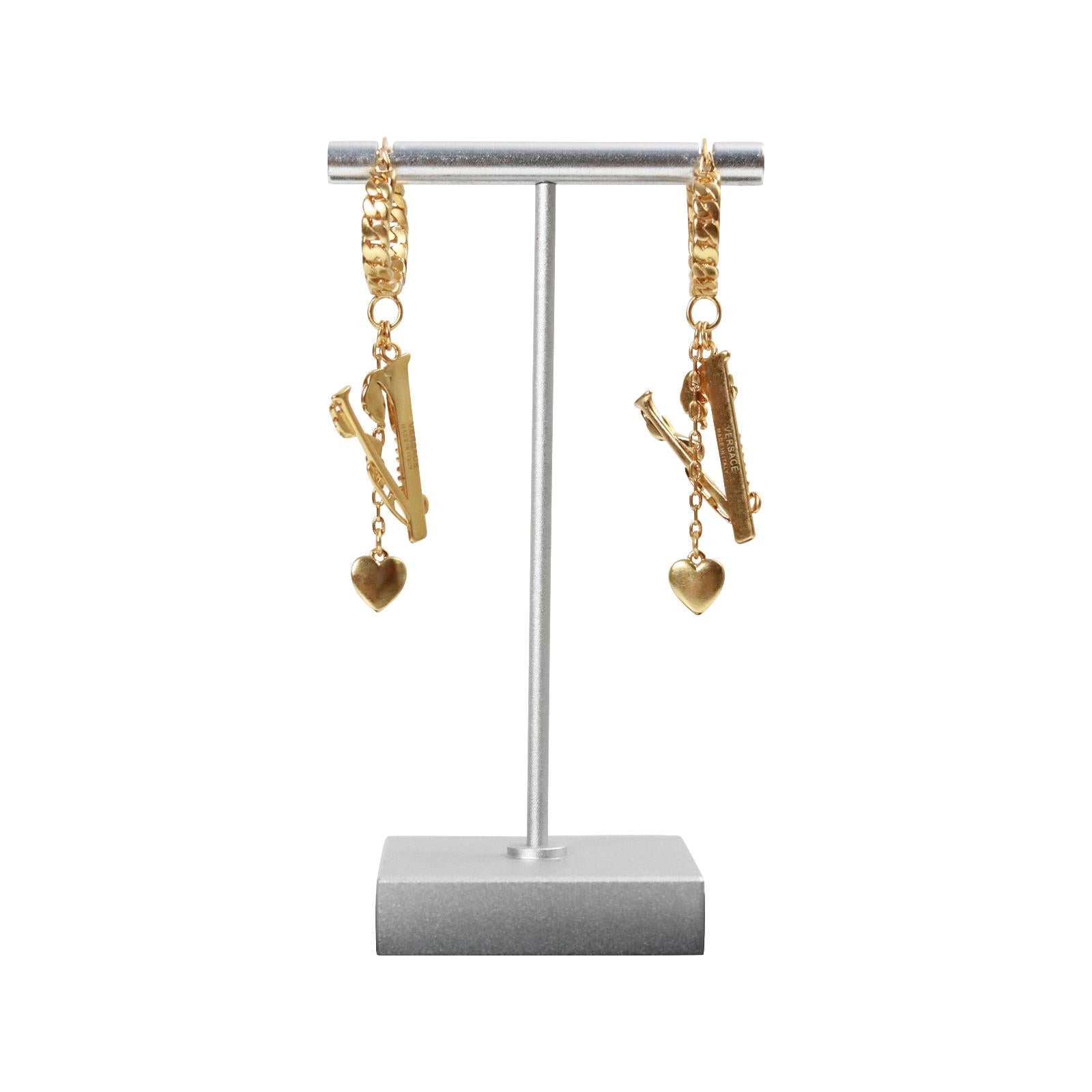 Vintage Versace Gold Tone Dangling Pieces Hoop Earring Circa 2000s In Good Condition For Sale In New York, NY