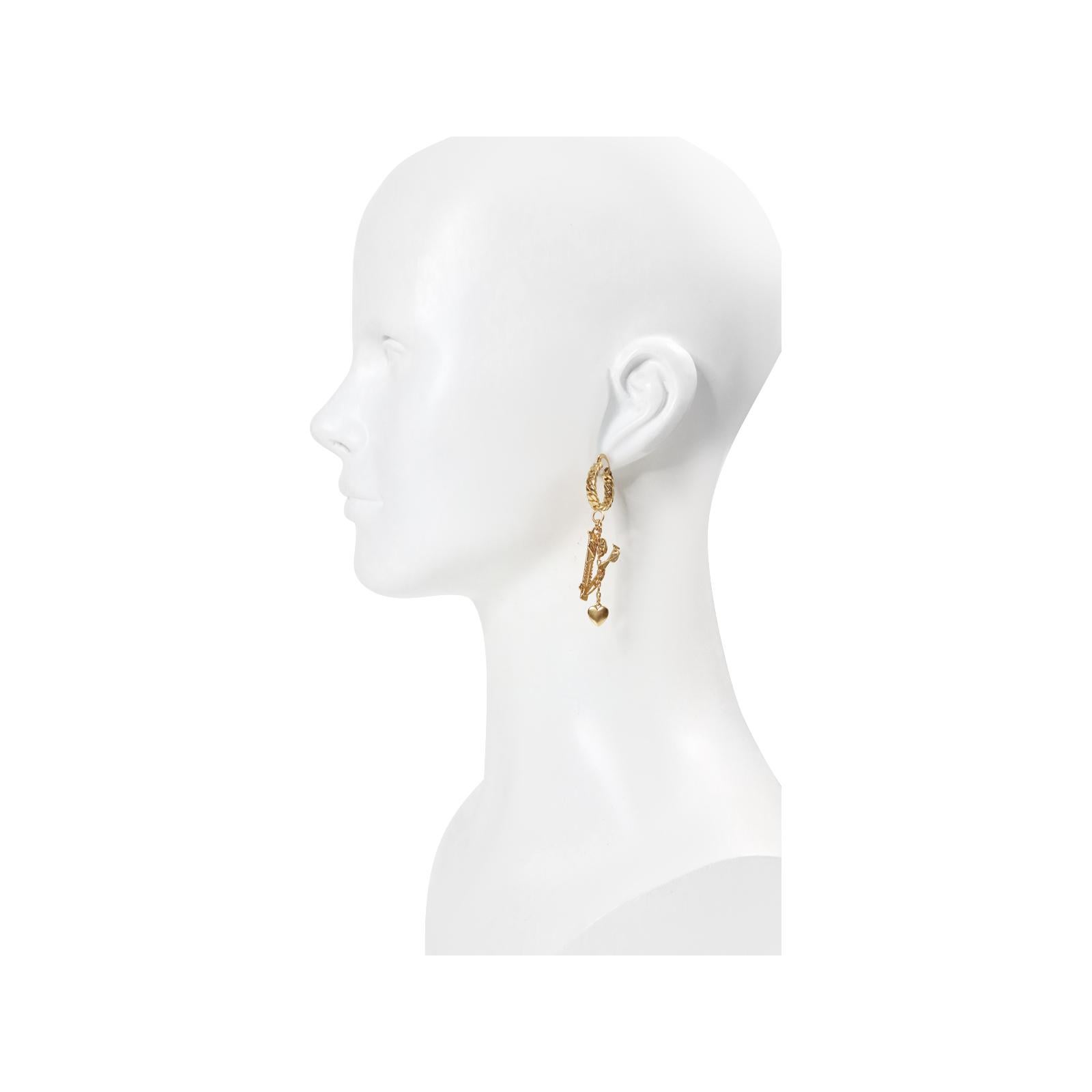 Women's or Men's Vintage Versace Gold Tone Dangling Pieces Hoop Earring Circa 2000s For Sale