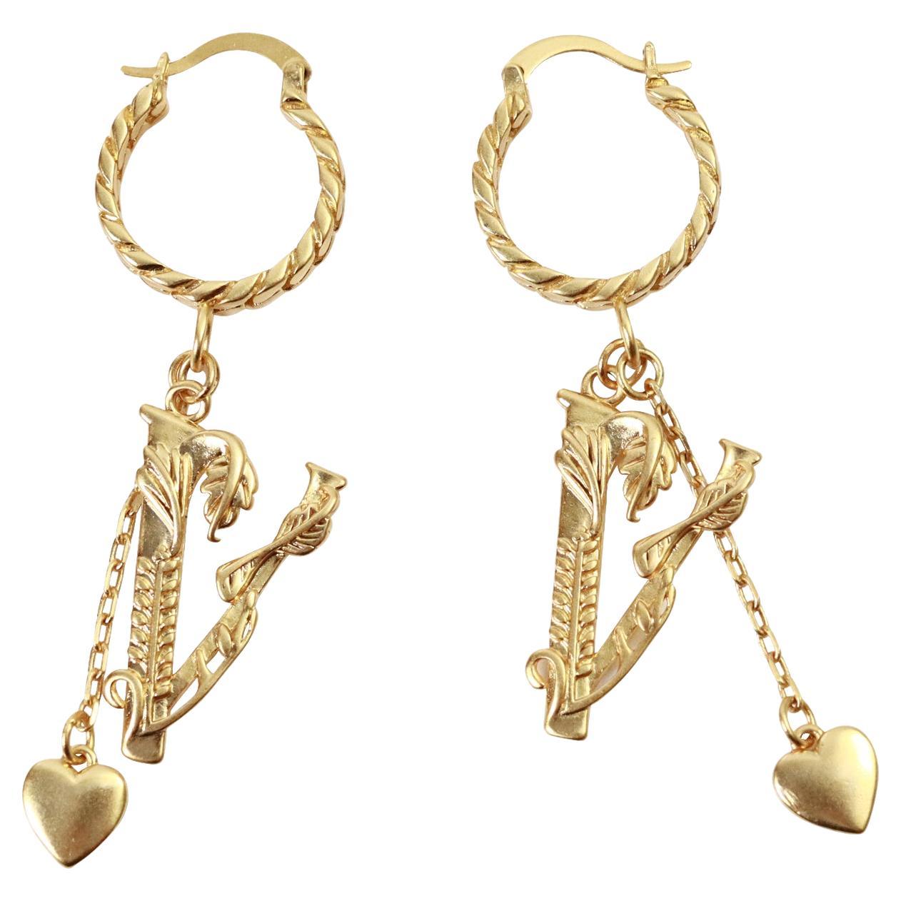 Vintage Versace Gold Tone Dangling Pieces Hoop Earring Circa 2000s For Sale