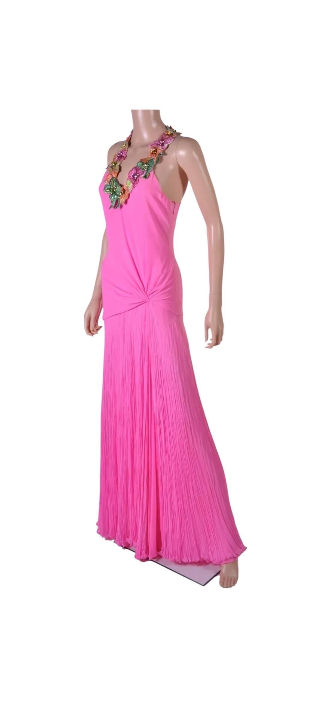 Women's Vintage Versace Hot Pink Embellished Gown 40 - 4